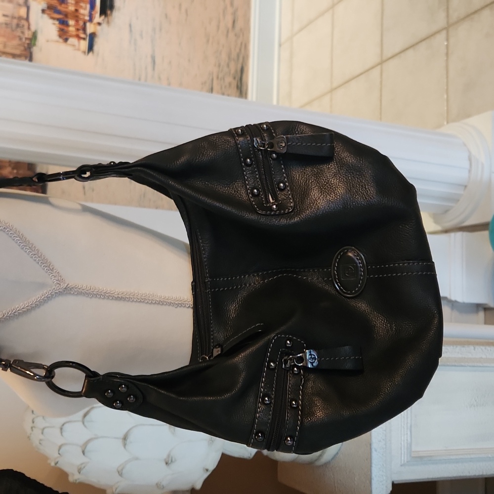 Giani Bernini black genuine Pebble leather with 2 side pockets shoulder bag - Picture 14 of 17